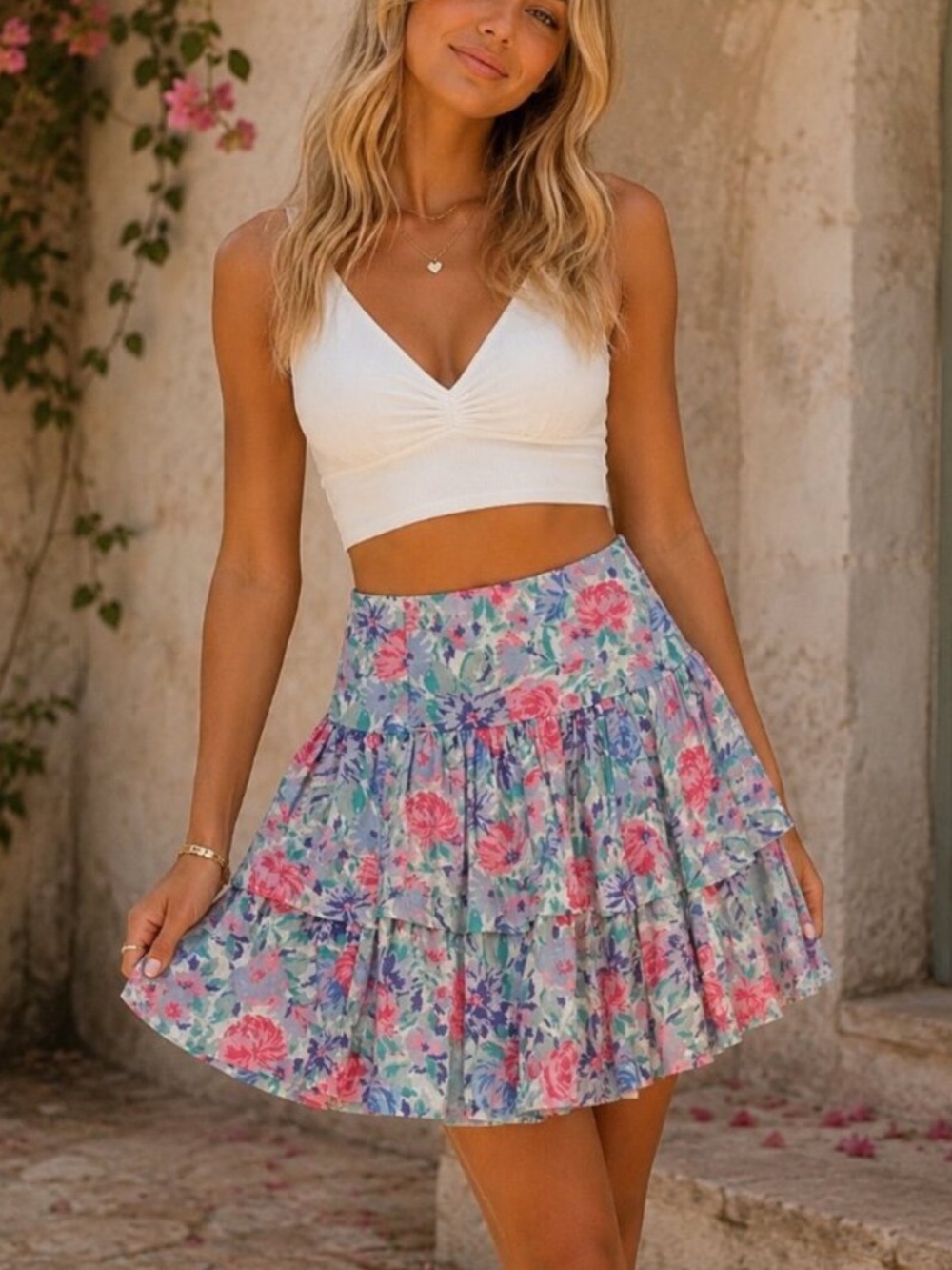 Laura Ashley Multicolor Vintage 1980s Floral Tiered Mini Skirt 39274